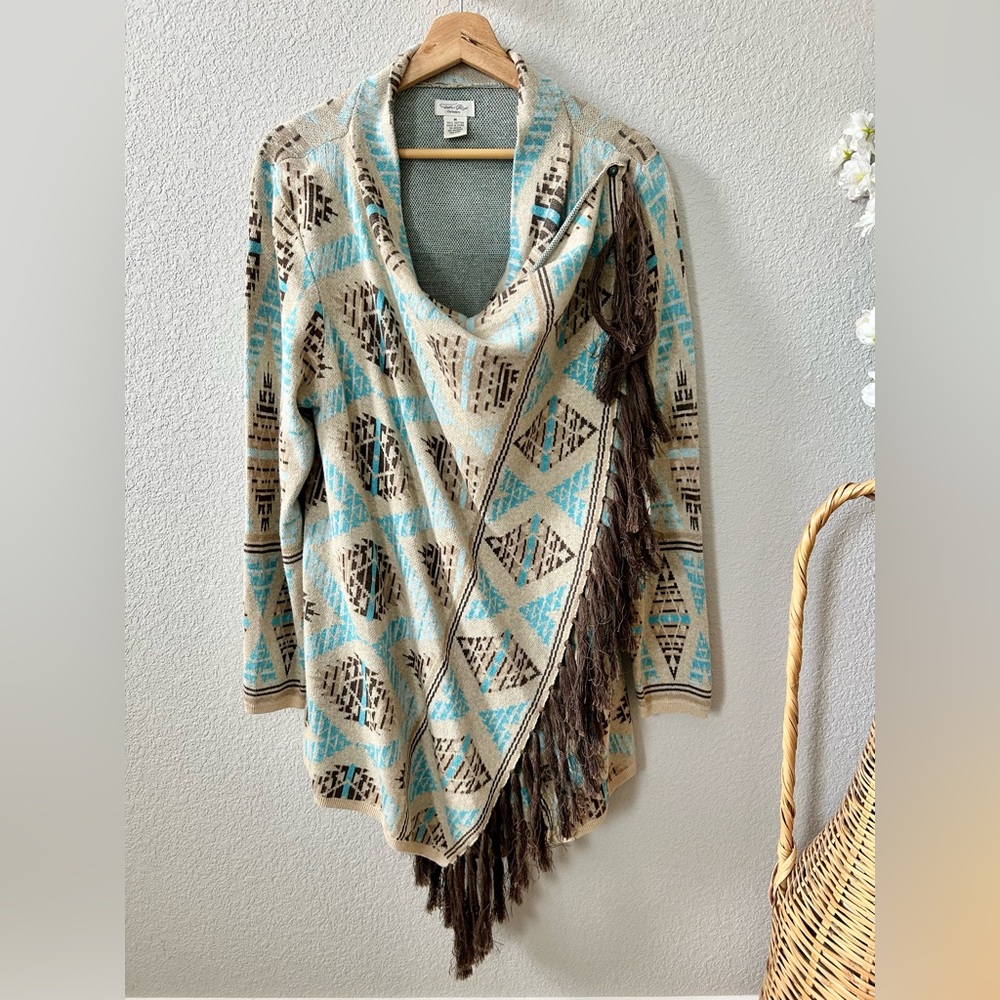 NEW Tasha Polizzi Eden Cardigan Size Medium Western Aztec Cream Blue Brown